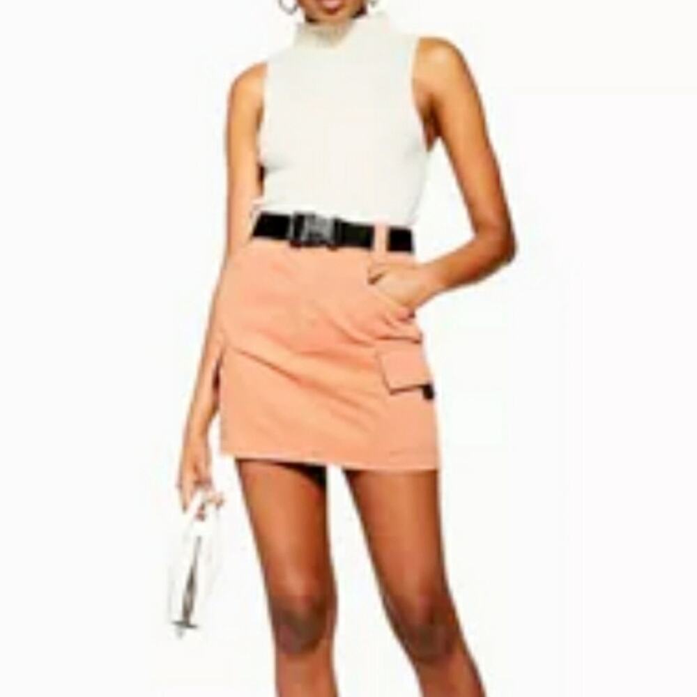Topshop New With Tags Terracotta Cargo Short Skirt Size 12 With Belt - Picture 6 of 7